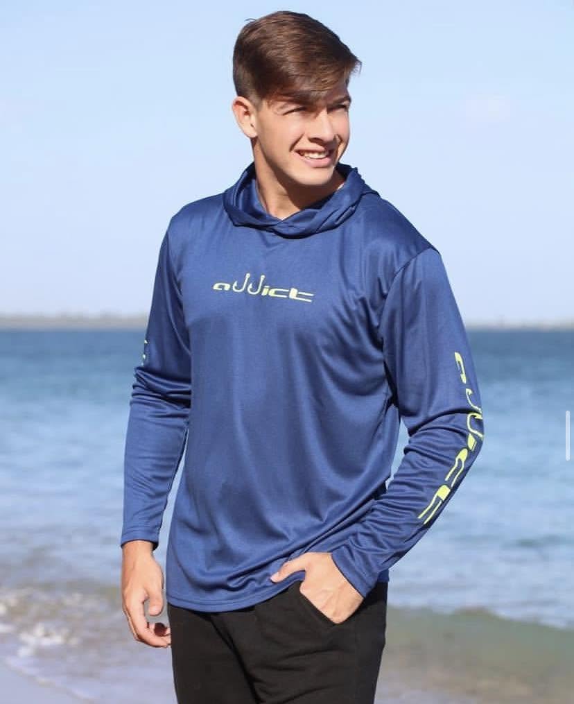 ADDICT HIGH PERFORMANCE OFFSHORE GEAR HOODED LONG SHIRT NAVY BLUE