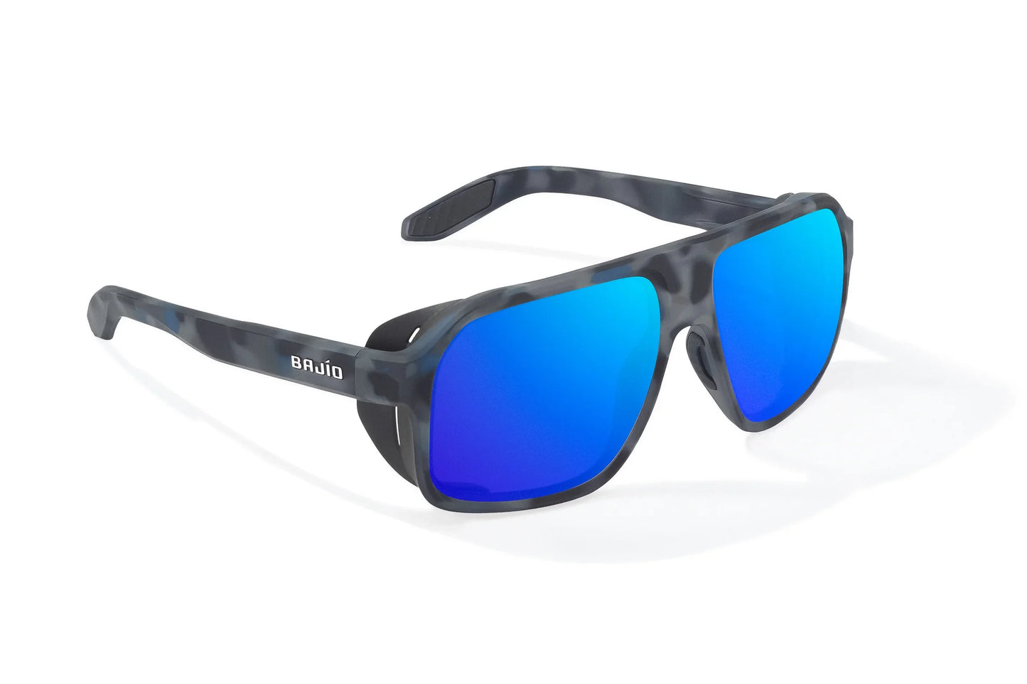Bajío Cocho Dark Blue Camo Polarized Sunglasses - Removable Folding Side Shields - XL Fit - Medium Wrap